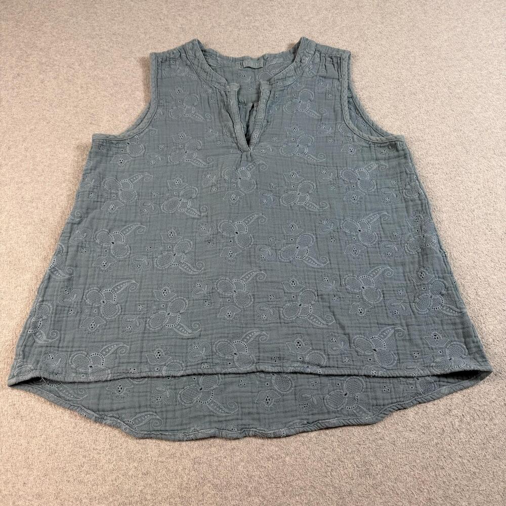 CP Shades Shirt Women Medium Blue Embroidered Paisley Tank Lagenlook Made USA